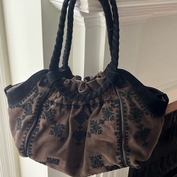 Chocolate Brown Christian Louboutin Suede Hobo with Black Suede Accents - Picture 1 of 7